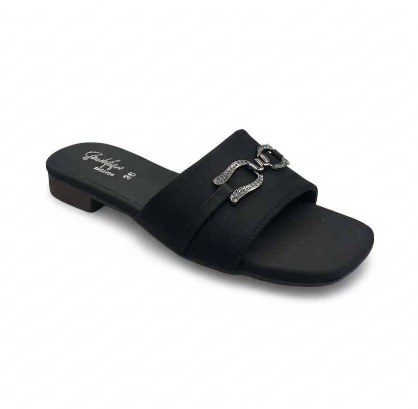 Sandalique FT1003 Black Urban Grace Buckle Flats