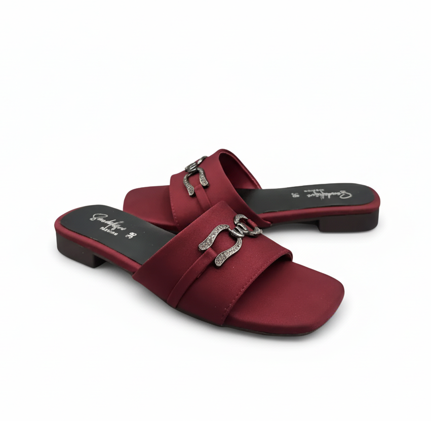 Sandalique FT1003 Maroon1 Urban Grace Buckle Flats
