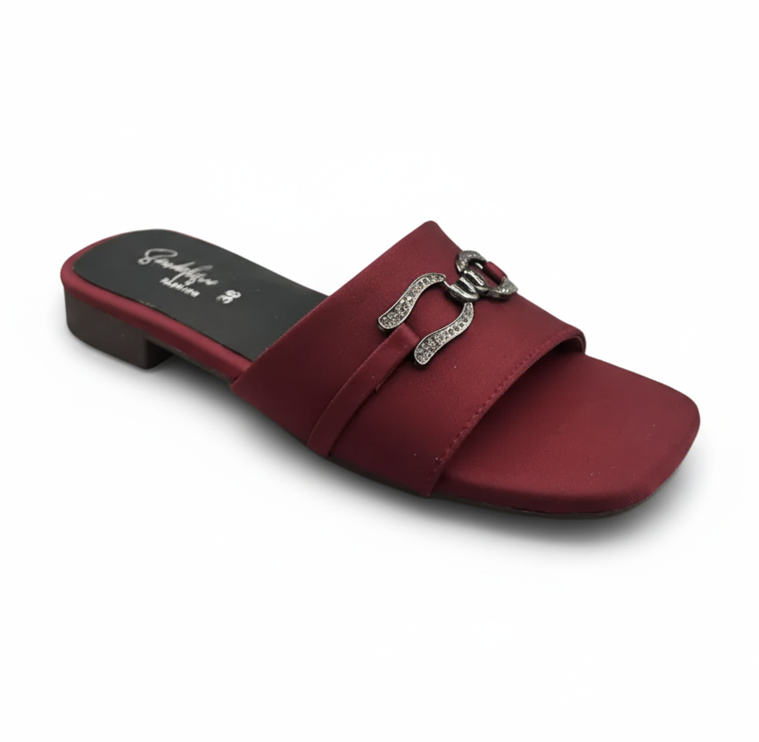 Sandalique FT1003 Maroon Urban Grace Buckle Flats