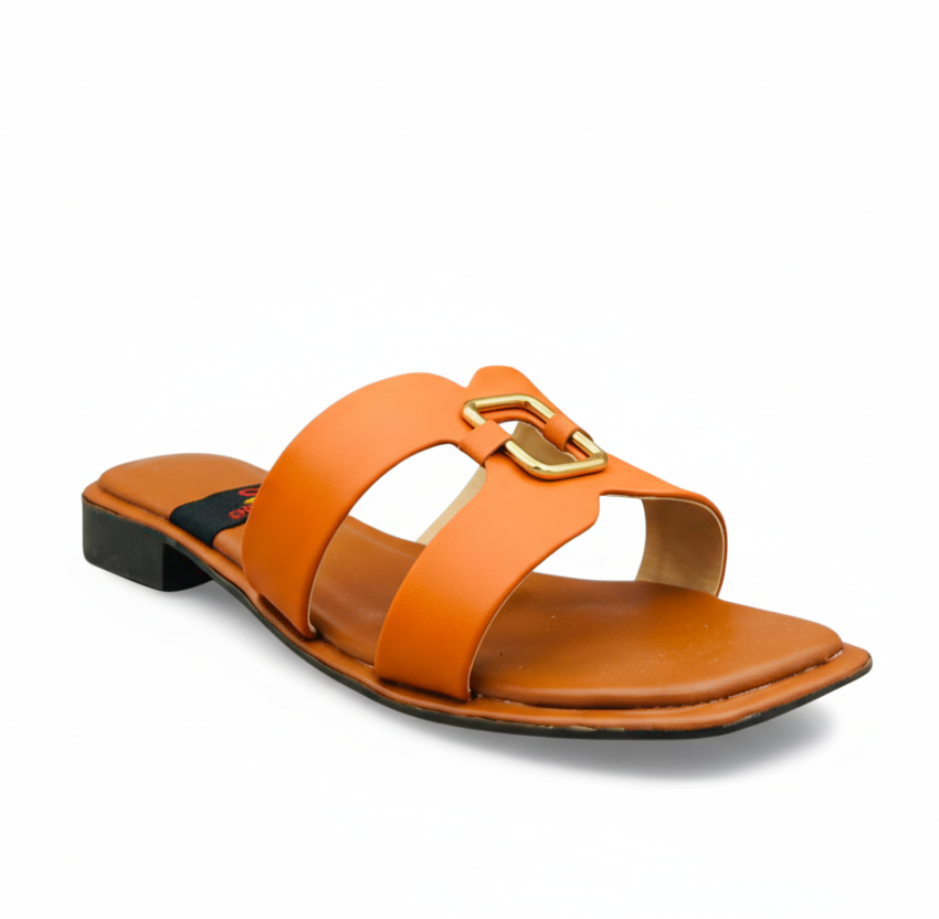 Sandalique FT1003 Orange Classic Buckle Strap Flats