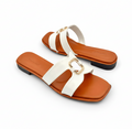 Sandalique FT1003 white Classic Buckle Strap Flats