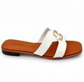 Sandalique FT1003 white Classic Buckle Strap Flats