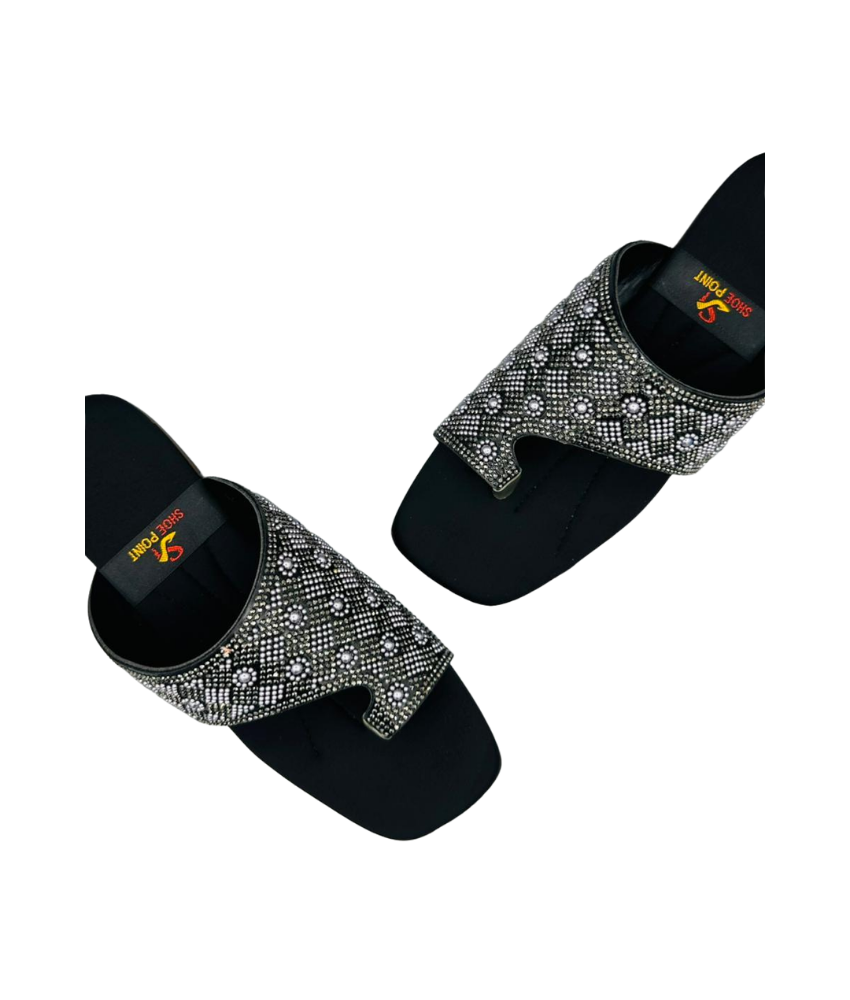 Sandalique FT10040 black Embellished Toe Ring Flats