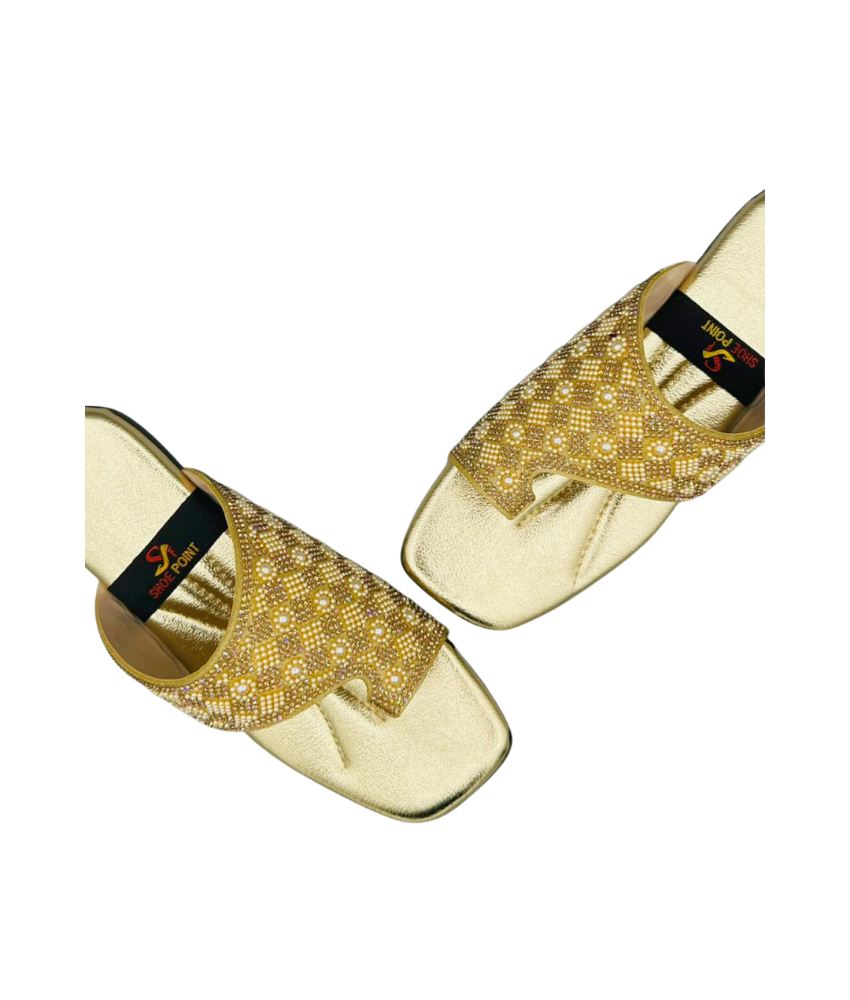 Sandalique FT10040 Gold Embellished Toe Ring Flats