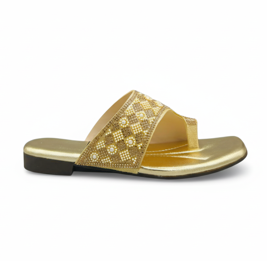 Sandalique FT10040 Gold Embellished Toe Ring Flats