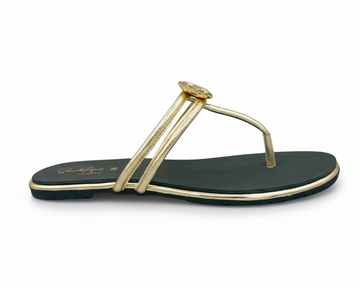 Sandalique FT10043 Gold Minimal Crystal Strap Flats