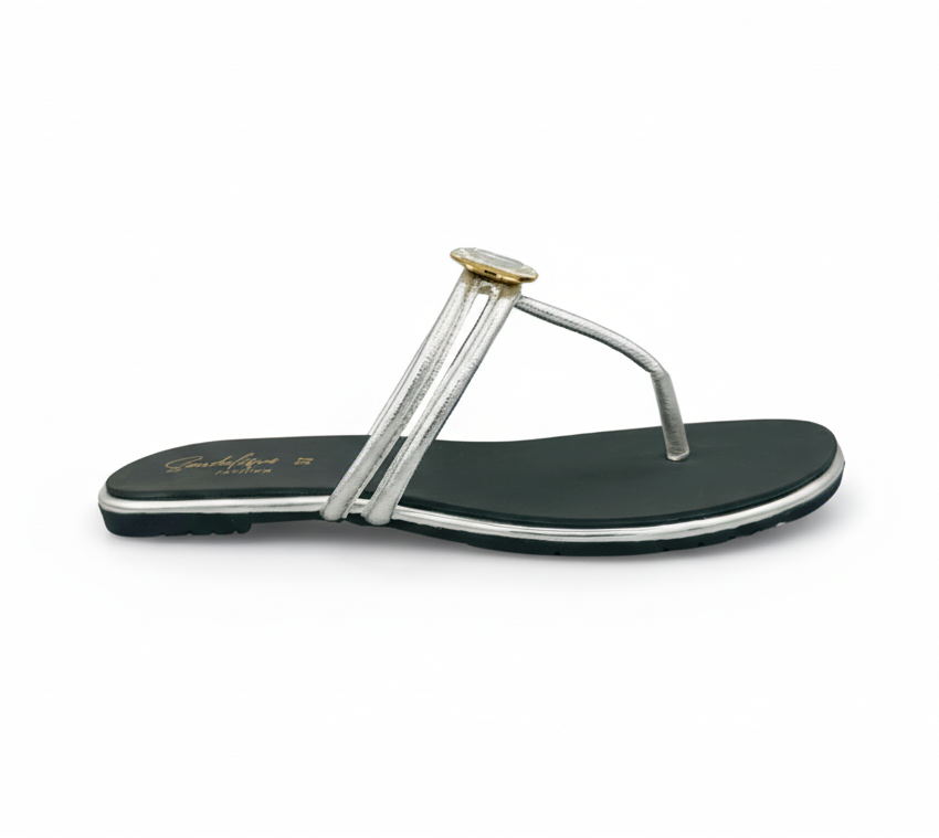 Sandalique FT10043 Gold Minimal Crystal Strap Flats