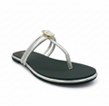 Sandalique FT10043 Silver Minimal Crystal Strap Flats