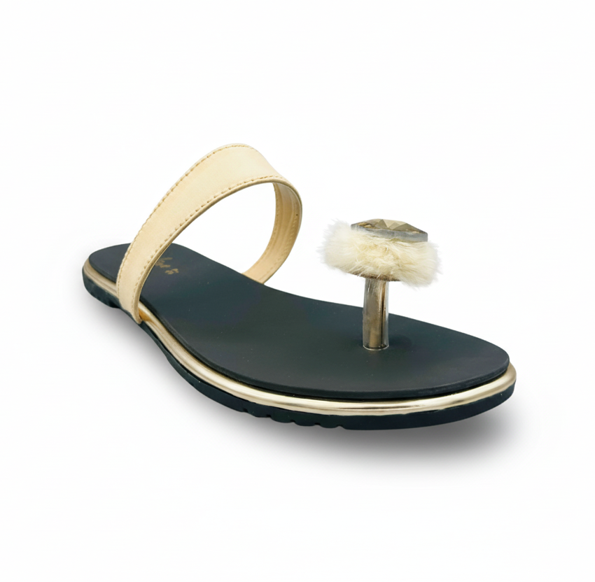 Sandalique FT10044 Gold Crystal Fur Accent Flats