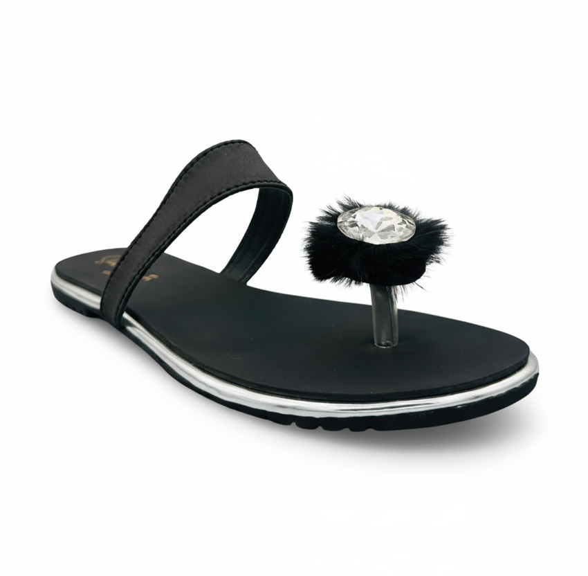 Sandalique FT10044 Silver Crystal Fur Accent Flats