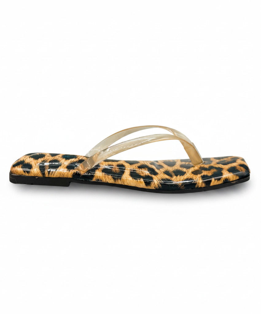 Sandalique FT10045 Brown Tiger Printed Transparent Strap Flats