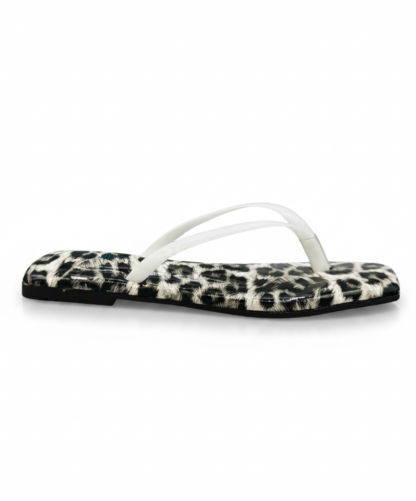 Sandalique FT10045 white Tiger Printed Transparent Strap Flats