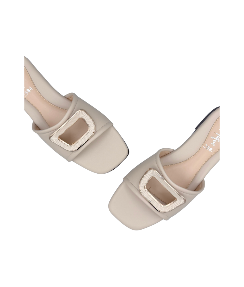Sandalique FT10046 Beige Buckle Accent Comfort Flats