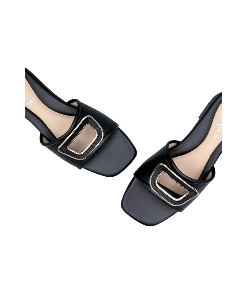 Sandalique FT10046 Black Buckle Accent Comfort Flats