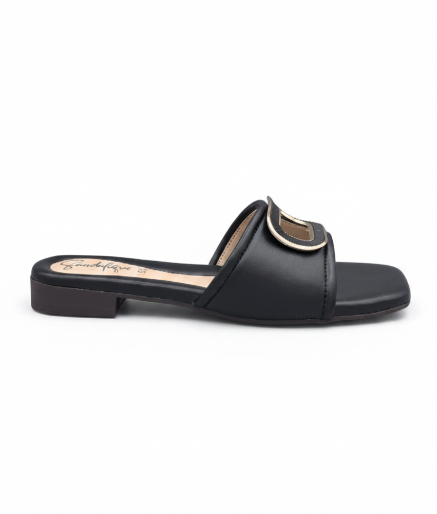 Sandalique FT10046 Black Buckle Accent Comfort Flats