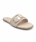 Sandalique FT10047 Beige crystal buckle comfort flats at Sandalique