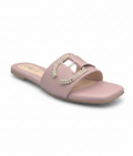 Sandalique FT10047 Pink crystal buckle comfort flats at Sandalique