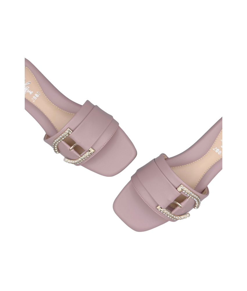 Sandalique FT10047 Pink crystal buckle comfort flats at Sandalique