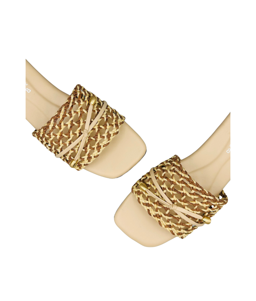 Sandalique FT10048 Beige Woven Comfort Slip-On Flats