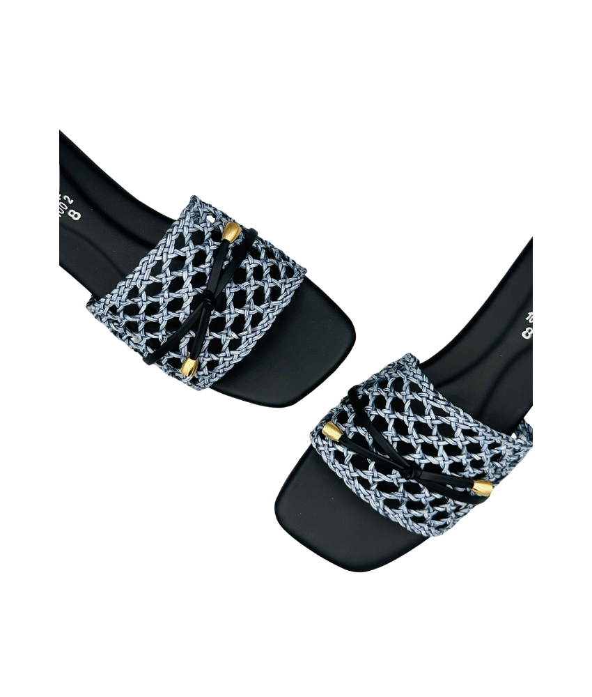 Sandalique FT10048 Black Woven Comfort Slip-On Flats
