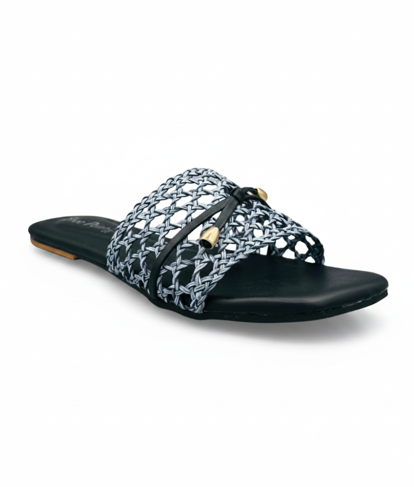Sandalique FT10048 Black Woven Comfort Slip-On Flats