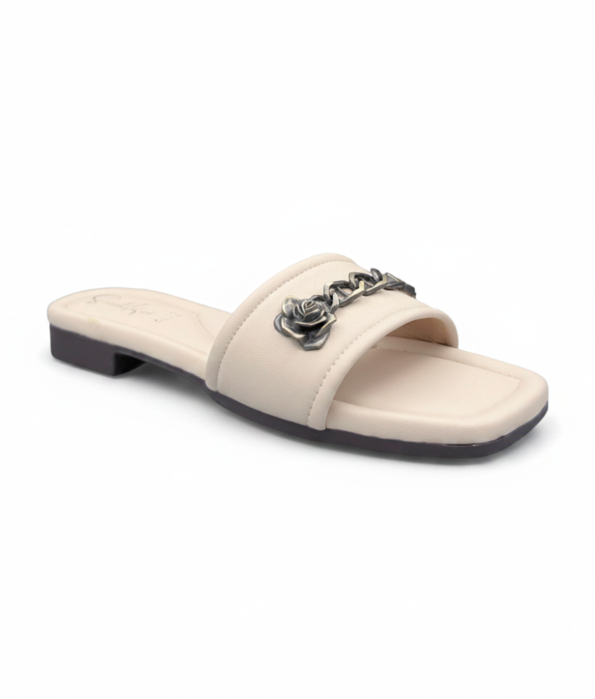 Sandalique FT10049 Beige Rose Accent Comfort Flats