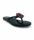 Sandalique FT10050 Black 1 Statement Crystal Toe Ring Flats