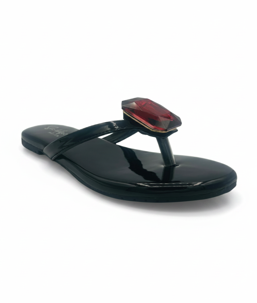 Sandalique FT10050 Black 1 Statement Crystal Toe Ring Flats
