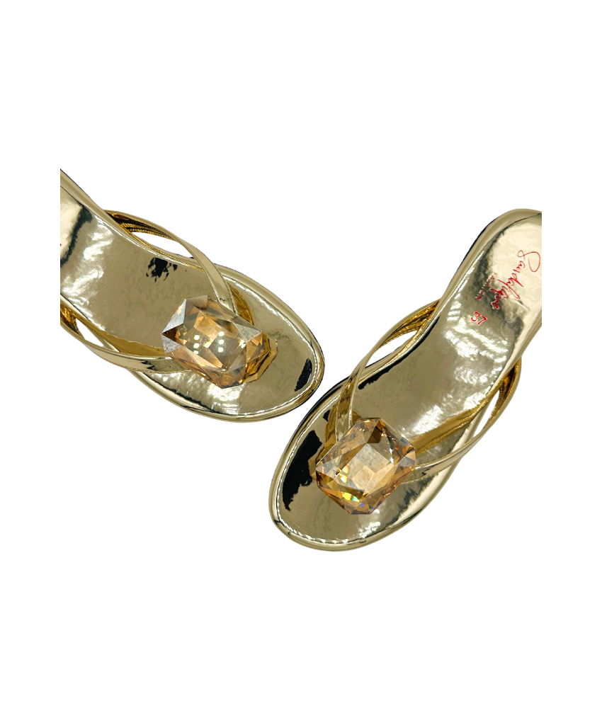 Sandalique FT10050 Gold 2 Statement Crystal Toe Ring Flats