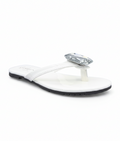 Sandalique FT10050 White 1 Statement Crystal Toe Ring Flats