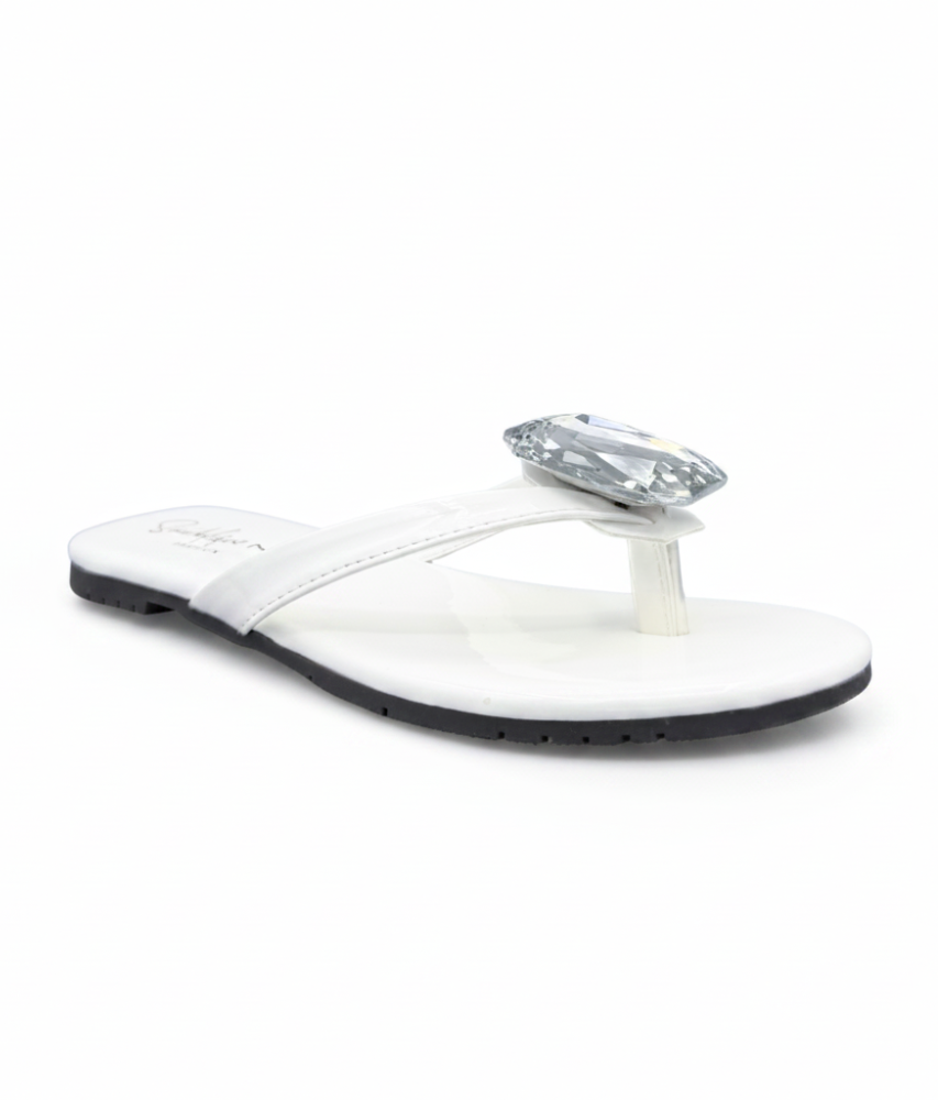 Sandalique FT10050 White 1 Statement Crystal Toe Ring Flats