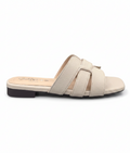 Sandalique FT10051 Beige Textured Cross Strap Flat Slippers
