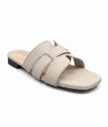 Sandalique FT10051 Beige Textured Cross Strap Flat Slippers