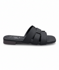 Sandalique FT10051 Black Textured Cross Strap Flat Slippers