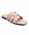 Sandalique FT10051 Pink Textured Cross Strap Flat Slippers