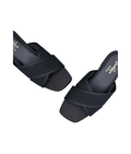 Sandalique FT10052 Black Knitted Cross Strap Flat Slippers