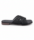 Sandalique FT10052 Black Knitted Cross Strap Flat Slippers