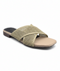 Sandalique FT10052 Mehandi Knitted Cross Strap Flat Slippers
