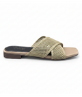 Sandalique FT10052 Mehandi Knitted Cross Strap Flat Slippers