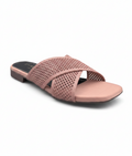 Sandalique FT10052 Pink Knitted Cross Strap Flat Slippers