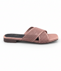 Sandalique FT10052 Pink Knitted Cross Strap Flat Slippers