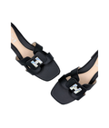 Sandalique FT10053 Black Buckle Accent Cross Strap Flat Slippers