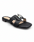 Sandalique FT10053 Black Buckle Accent Cross Strap Flat Slippers