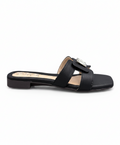 Sandalique FT10053 Black Buckle Accent Cross Strap Flat Slippers