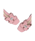 Sandalique FT10053 Pink Buckle Accent Cross Strap Flat Slippers