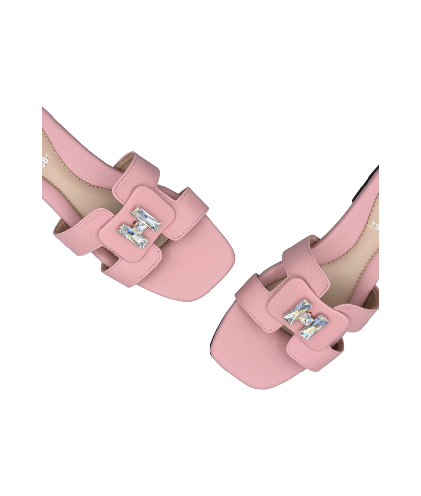 Sandalique FT10053 Pink Buckle Accent Cross Strap Flat Slippers