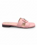 Sandalique FT10053 Pink Buckle Accent Cross Strap Flat Slippers