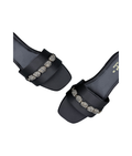 Sandalique FT10054 Black Embellished Buckle Strap Flat Slippers