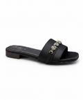 Sandalique FT10054 Black Embellished Buckle Strap Flat Slippers
