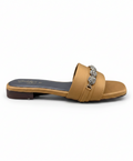 Sandalique FT10054 Mustard Embellished Buckle Strap Flat Slippers